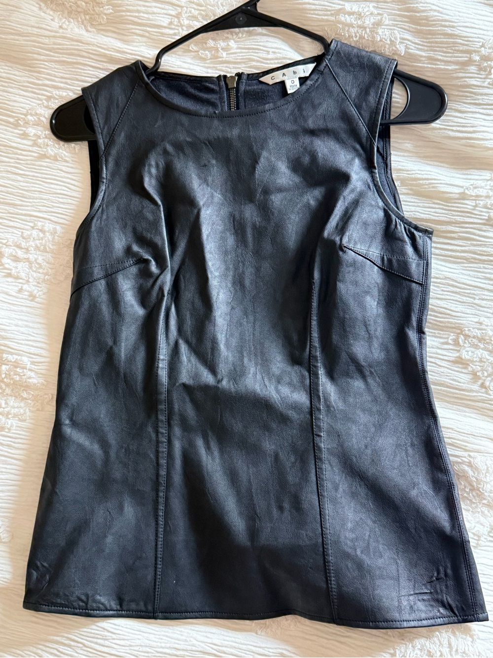 CAbi Black Faux Leather Tank Top, size 0